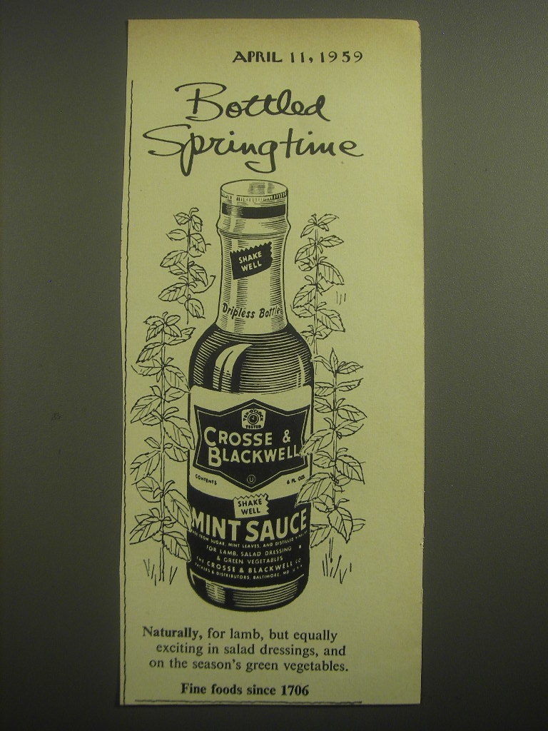 1959 Crosse & Blackwell Mint Sauce Ad Bottled Springtime 198089