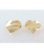 14K Yellow GOLD Curved HEART EARRINGS - FREE SHIPPING - $90.00