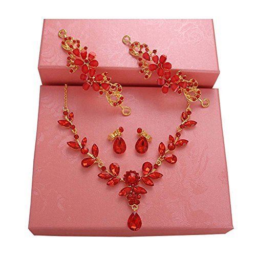 Handmade Red Wedding Bridal Jewelry Hair Style Accessories Earrings Sets, 12