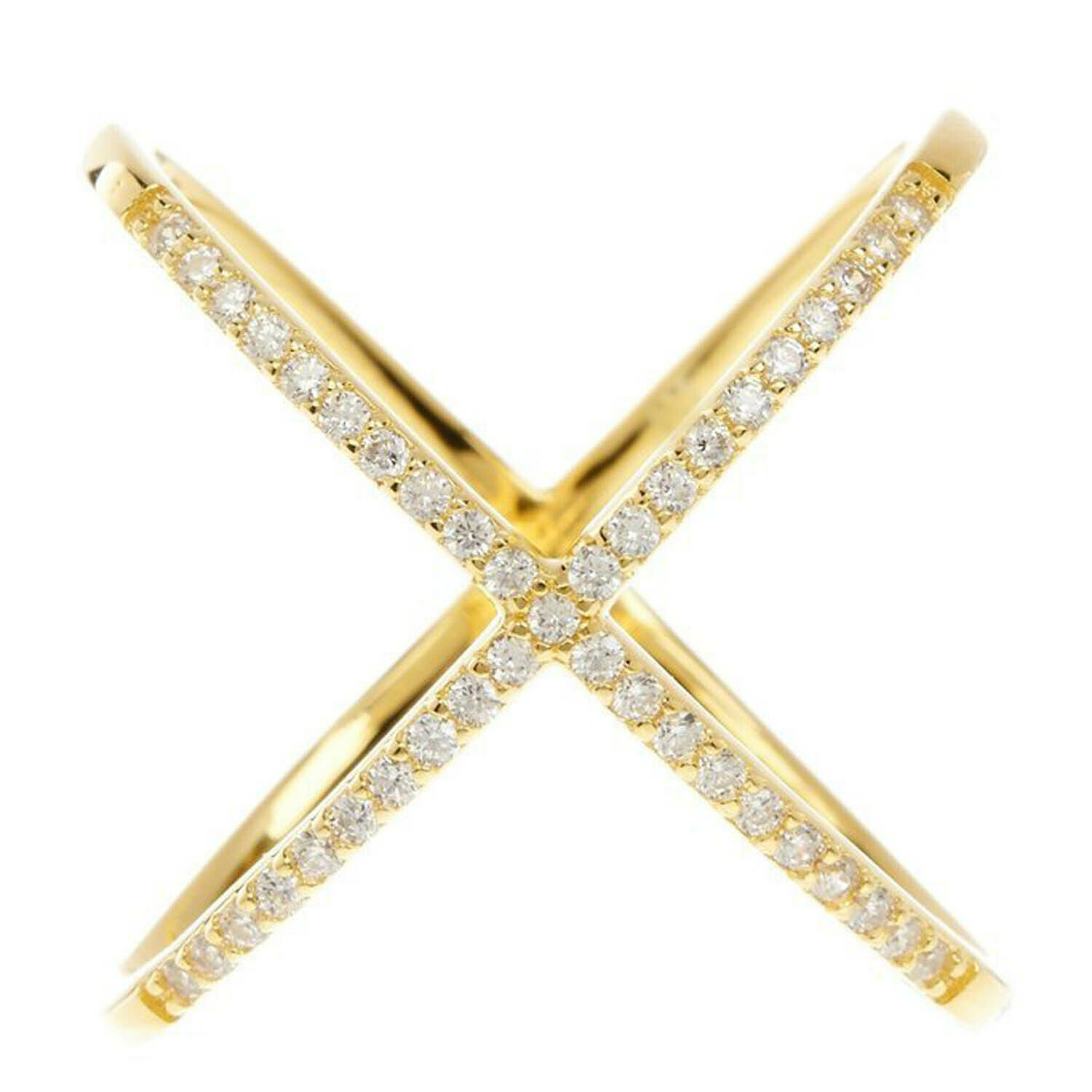 14Ct Yellow Gold Over Criss Cross Design Ring Round Cut Diamond Promise ...