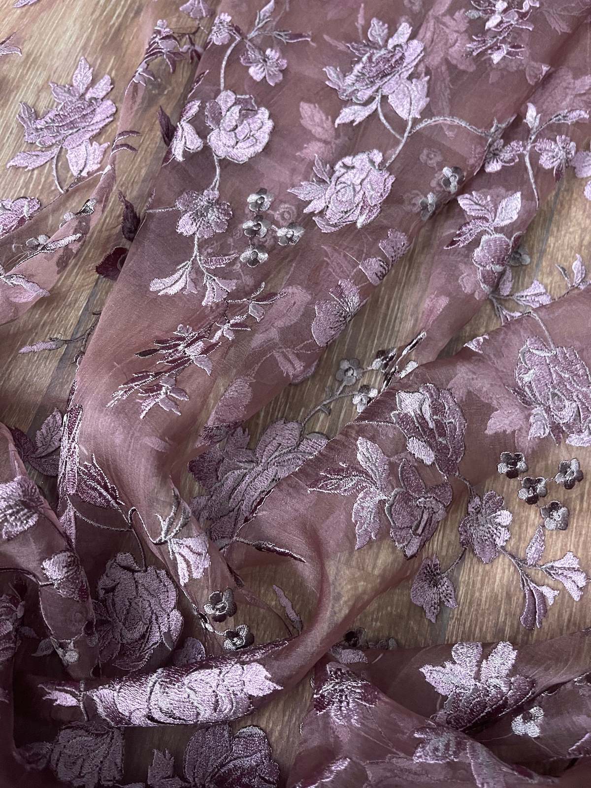 50%OFF Silk Organza Bridal Fabric, Floral Embroidery Wedding, fabric by NFAF394