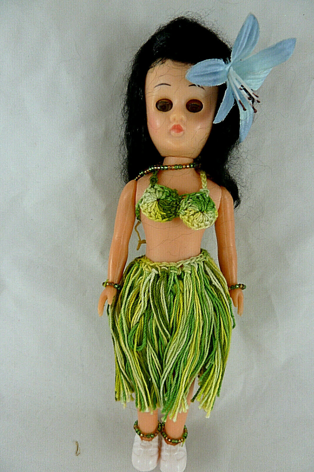 Hawaiian Dashboard Doll 7" Hula Girl Dance Pose Hawaii Hawaiiana Green Skirt New 