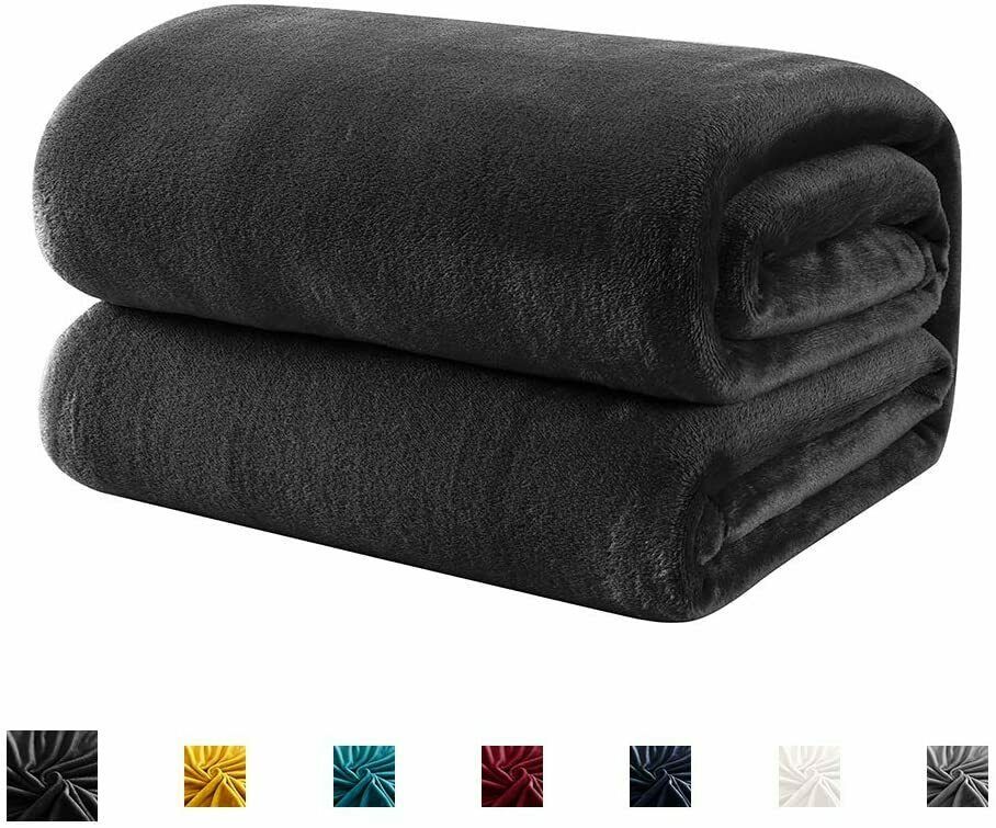 Nice Twin Fleece Blanket Lightweight Black 60" x 80" Bedspread Flannel Blanket Blankets & Throws