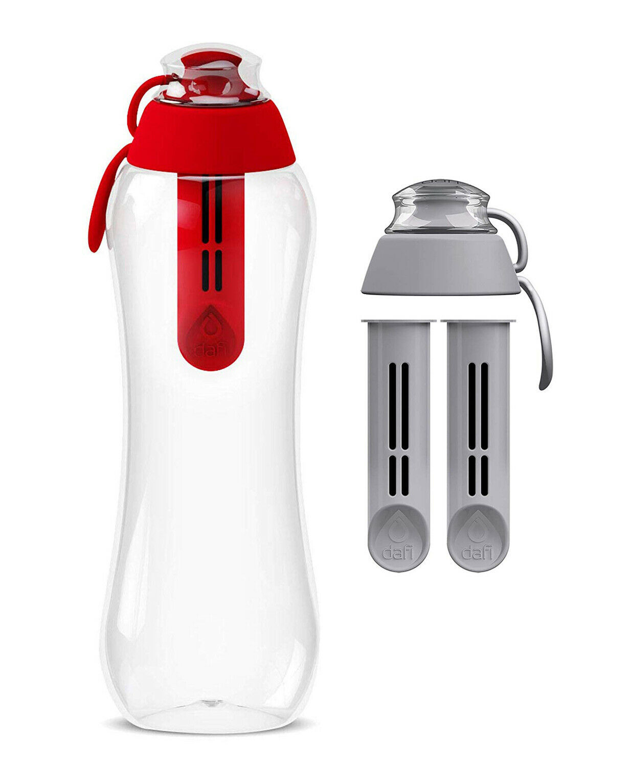Dafi Filtering Water Bottle Red 17 oz with 2 Gray Filters + 1 Gray Cap BPA FREE