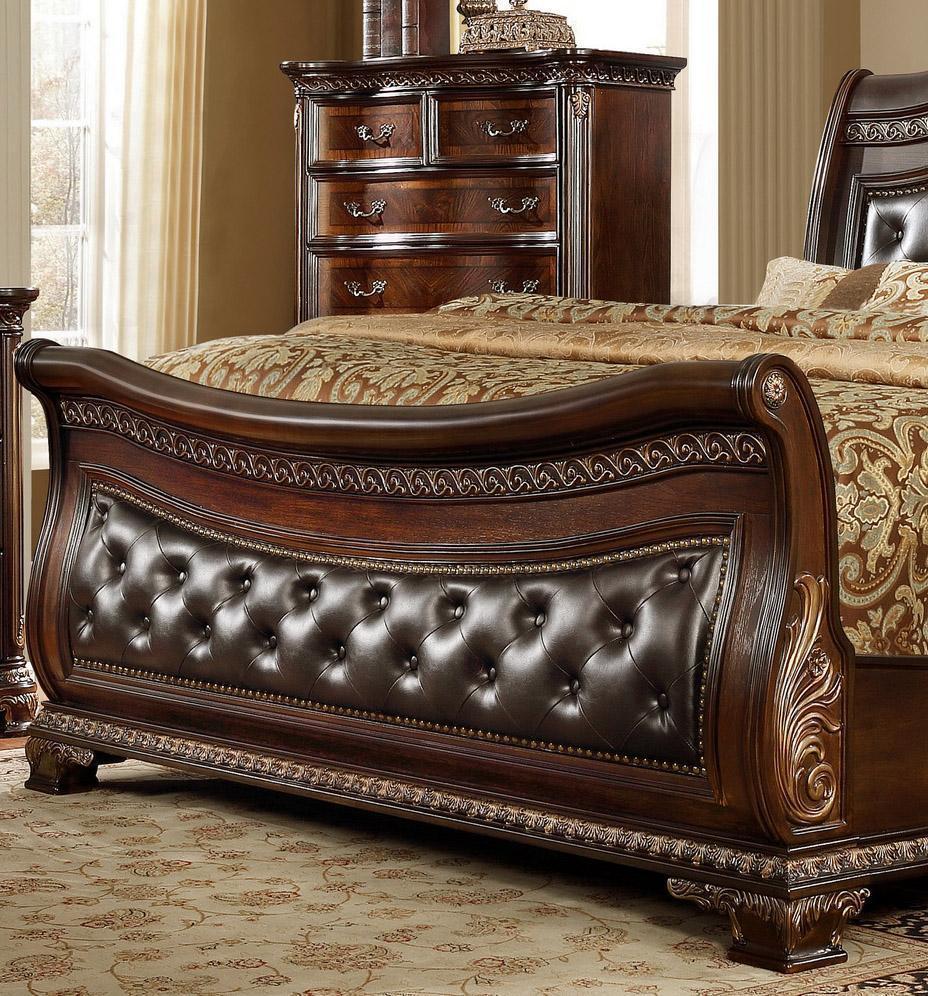 Leather Headboard Sleigh Queen Size Bed Traditional McFerran B9588 ...