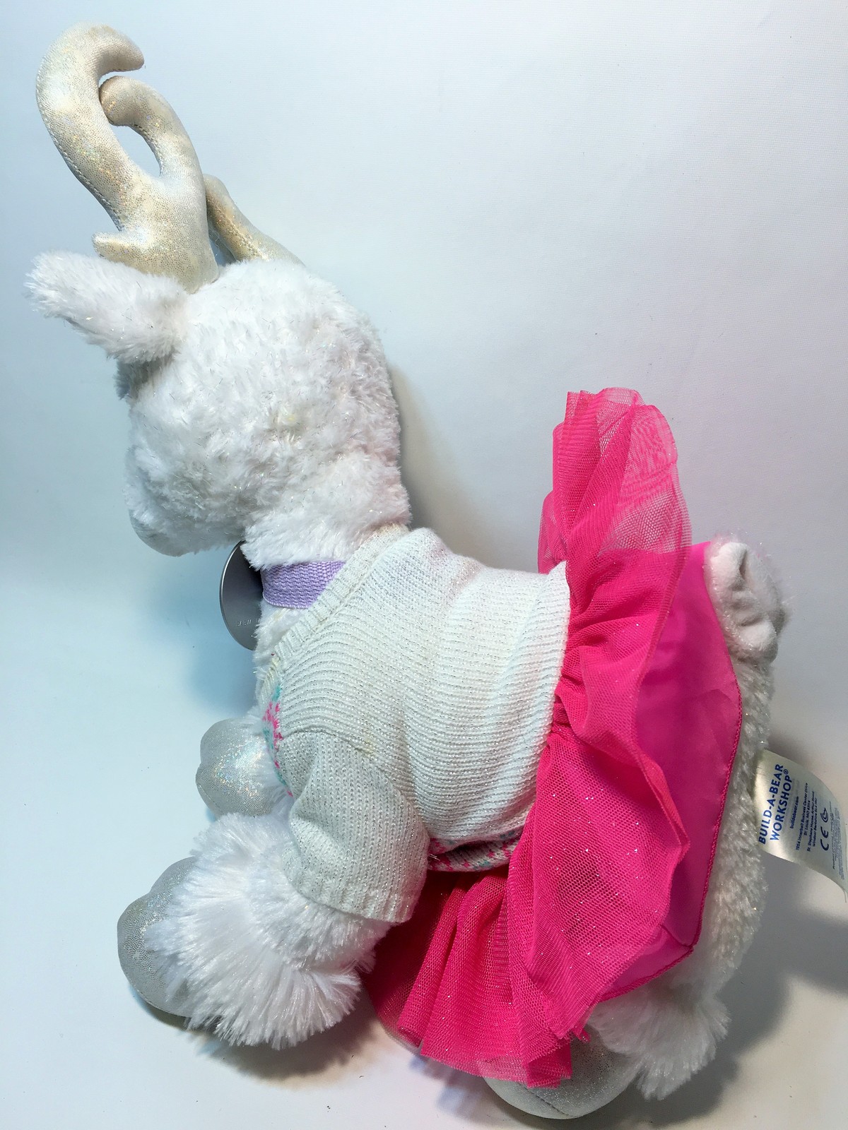 Build A Bear Glisten White Reindeer Plush Light Up Antlers Tutu Sweater