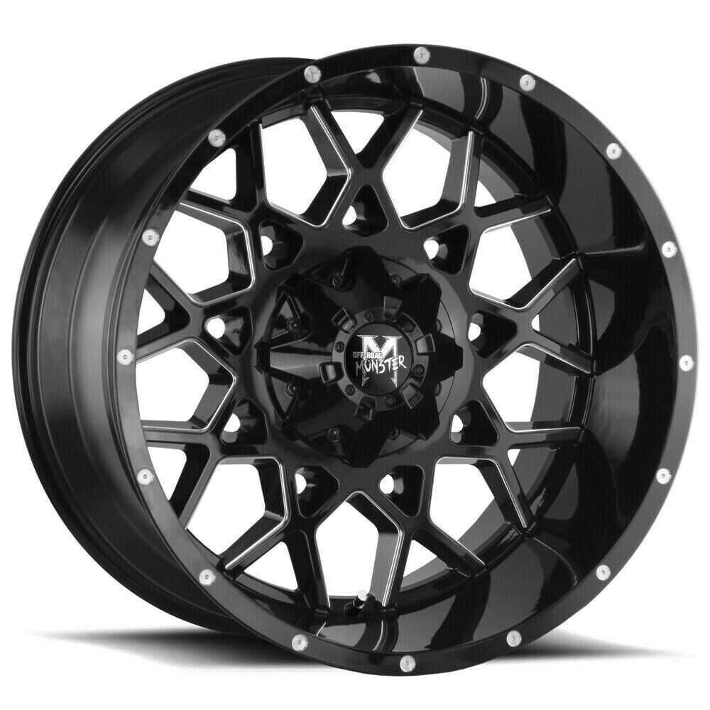 22x12 OffRoad Monster M14 8x6.5/8x165.1 44 Black Milled Wheels Rims