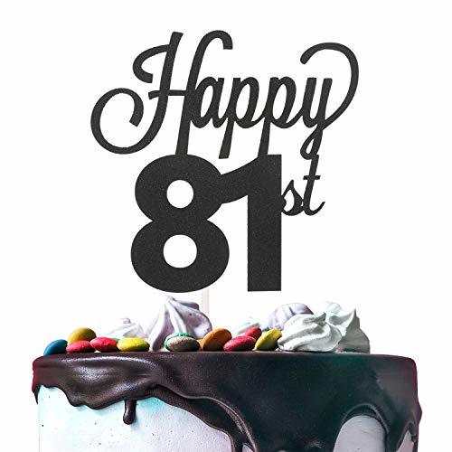 81st Happy Birthday Cake Topper Premium Double Sided Black Glitter ...