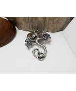 925 Sterling Silver Textured Dragon Pendant, Handmade Animal Pendant For... - $55.00