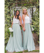 SAGE GREEN Long Maxi Tulle Skirt Full Length Sage Green Wedding Bridesmaid Skirt - $58.50