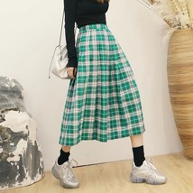 Plus Size GREEN Plaid Skirt Women Girl Long Pleated Skirt Full Green Plaid Skirt