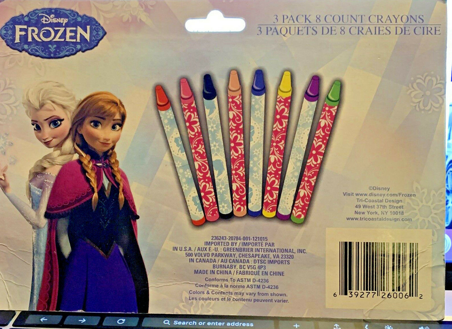 Disney Frozen 3 packs x 8 crayons New 24 crayons total Drawing & Painting