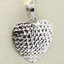 18K WHITE GOLD HEART PENDANT, CHARMS, FINELY WORKED, CURVED, MADE IN ITALY image 1