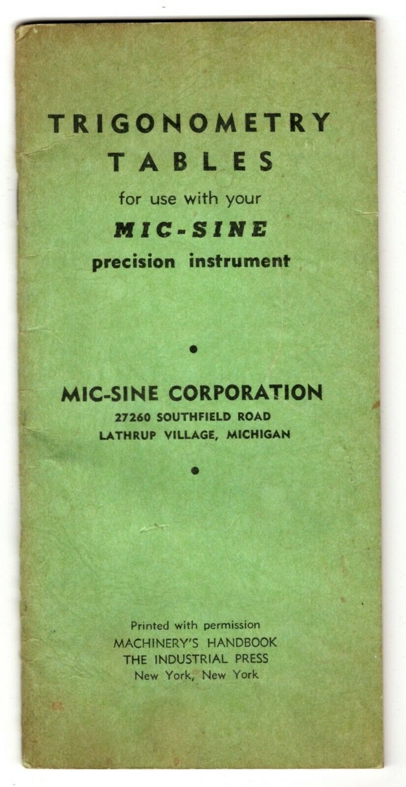 ORIGINAL Vintage MicSine Corp Trigonometry Tables Book Antiquarian