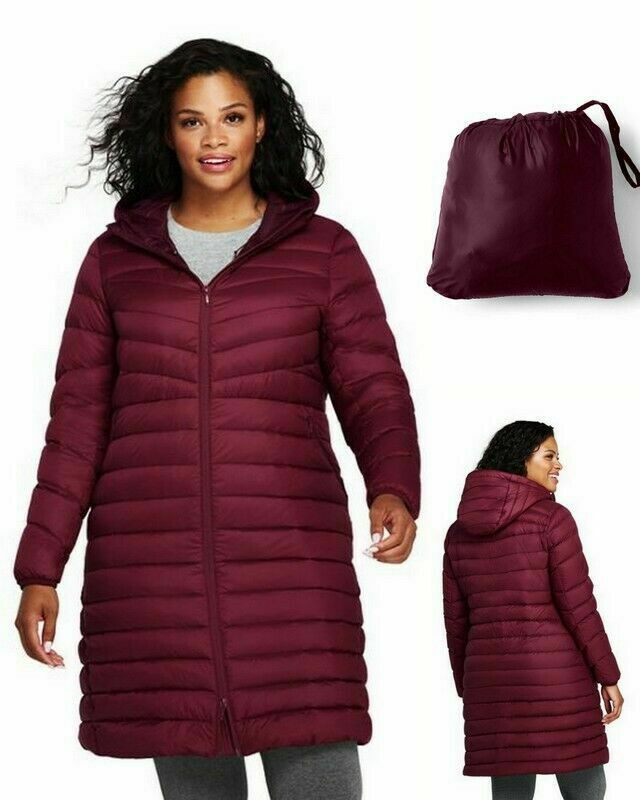 Lands End Womens Plus Size Ultralight Packable Long Down Coat DEEP ...