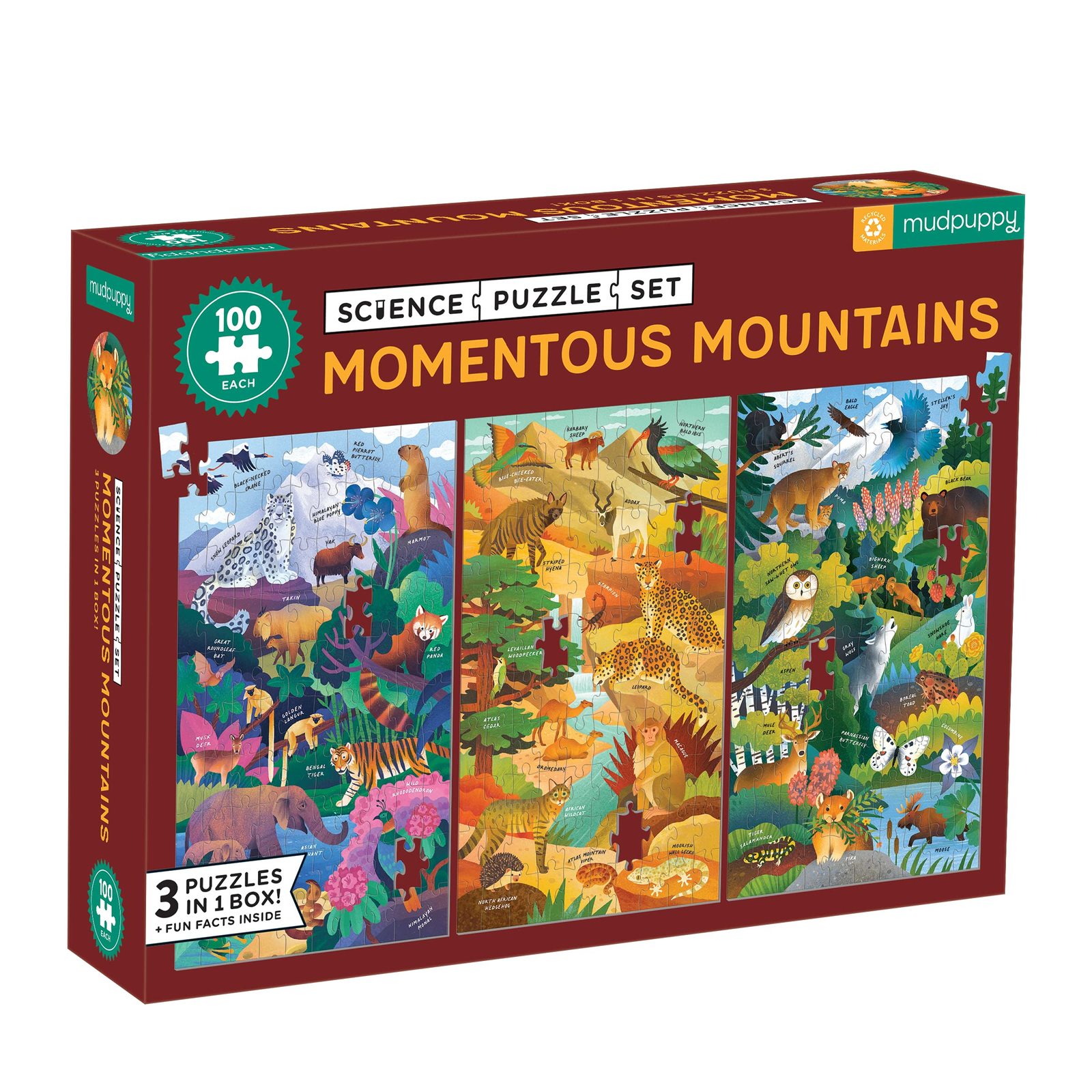 Primary image for Momentous Mountains Science Puzzle Set from Mudpuppy, Includes Three 100-piece P