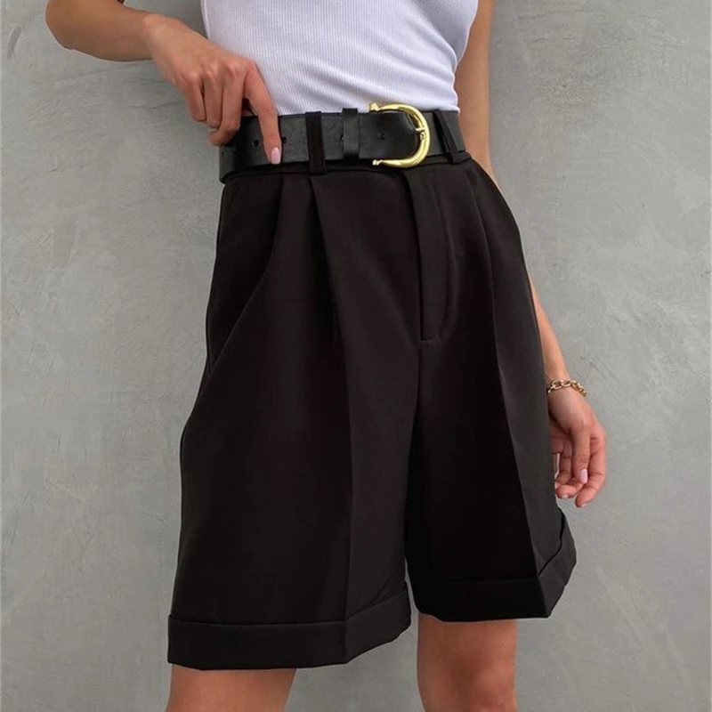 New black high waist classic casual women long shorts spring summer