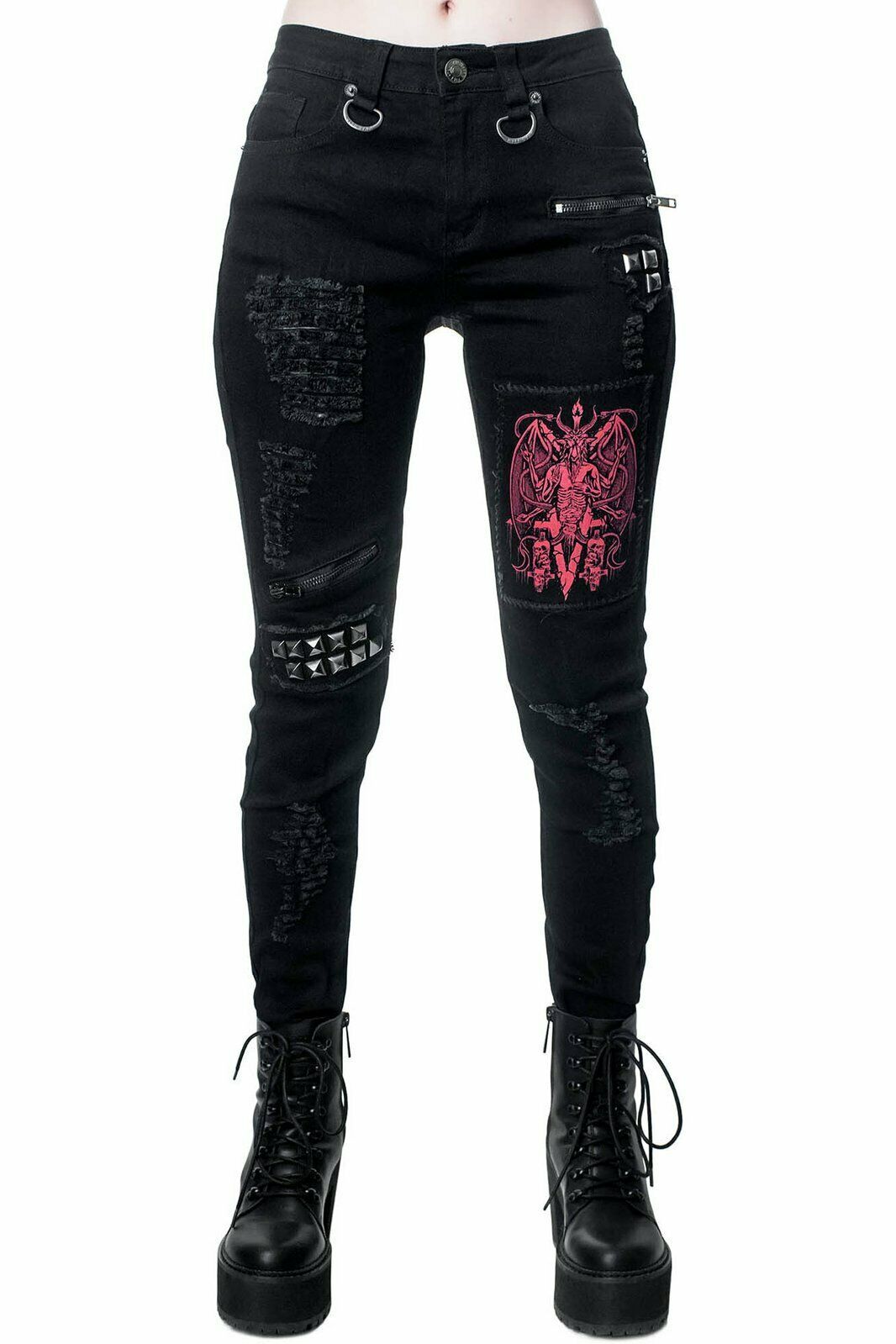 Killstar Forsaken Baphomet Satanic Gothic Punk Ripped Studded Jeans ...