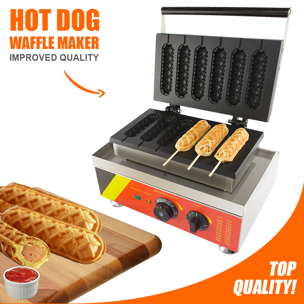 Hot Dog Waffle Maker Commercial 6PCS Lolly French Hotdog Sausage molds