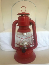  Red Lantern with Handle LED Metal & Glass 11" High Lighted Camping Cottage  image 2