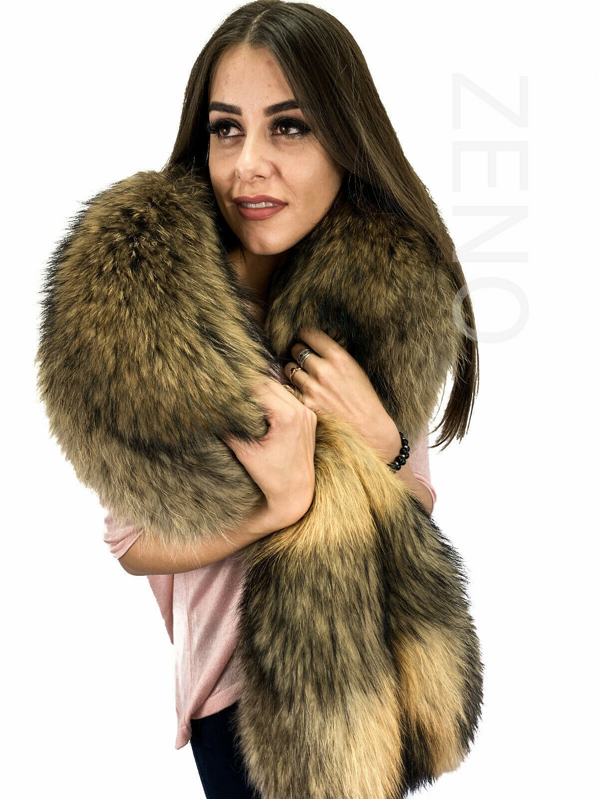 Finn Raccoon Fur Boa 70' (180cm) Saga Furs Stole Collar Big Natural Fur ...