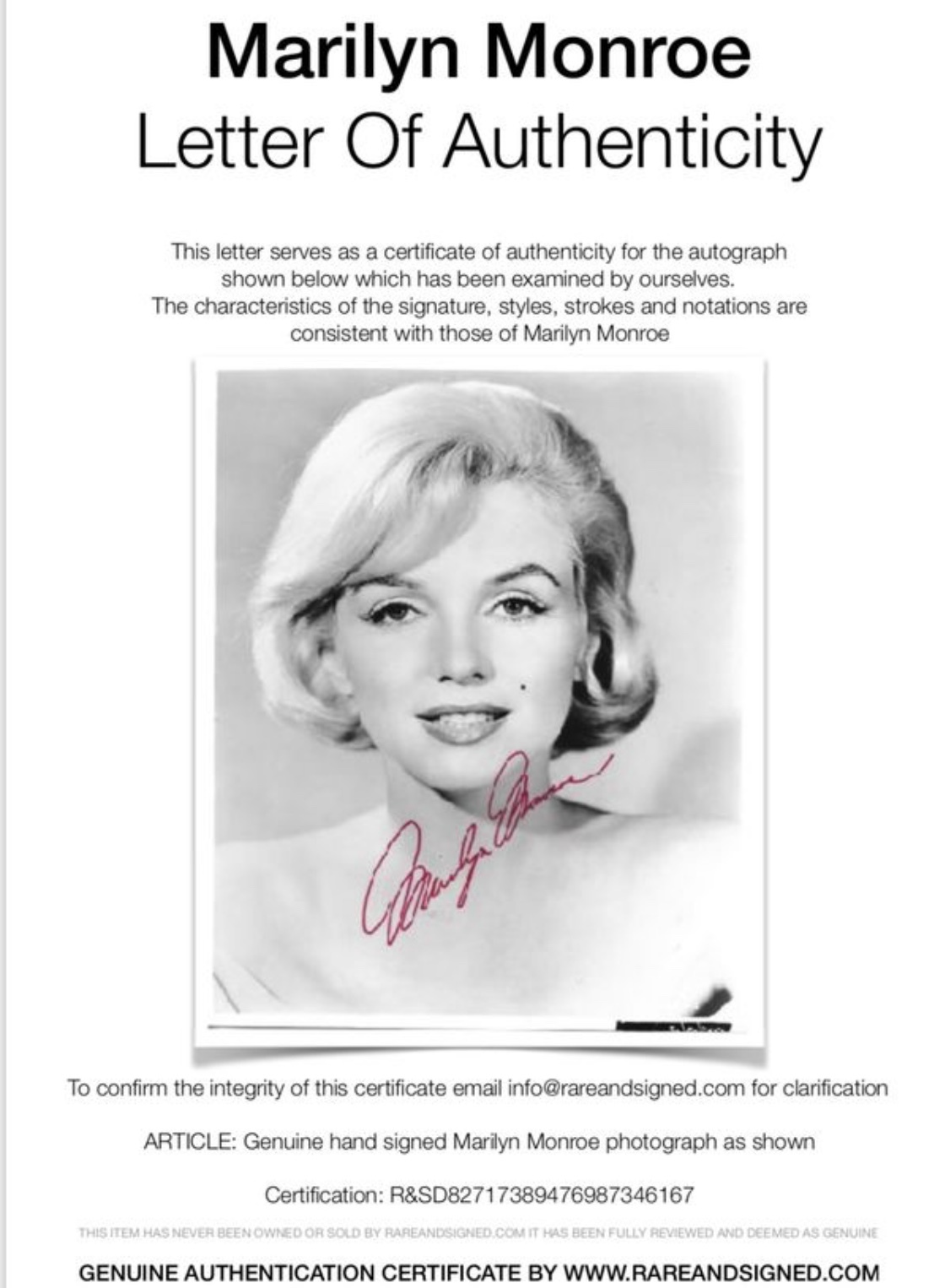 Marilyn Monroe Hand Signed Autographed 8x10 Photo COA - Photographs