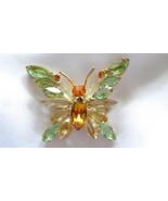 Vintage Juliana Prong Set Open Back Green Yellow Rhinestones Butterfly B... - $99.00
