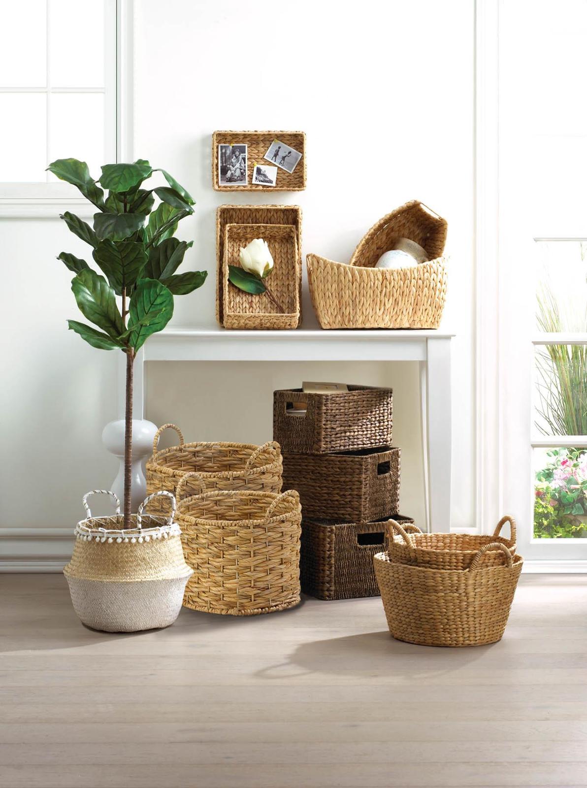 DARK BROWN WICKER STORAGE BASKETS Set of 3 with Builtin Handles Baskets