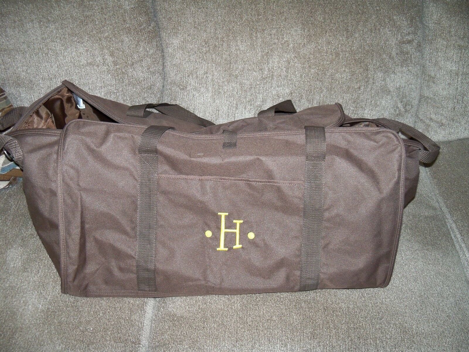 Primary image for Thirty-One Brown W/Embroidered H XXL Tote EUC HTF