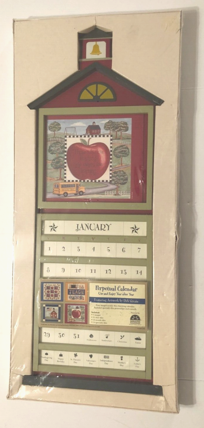 THE WALNUT CREEK Deb Strain Art Perpetual Red Green Wooden Calendar 2005 New Perpetual Calendars