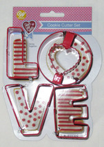 Wilton Cookie Cutter Cutters Red Metal 4 piece LOVE letters with Recipe - $17.72