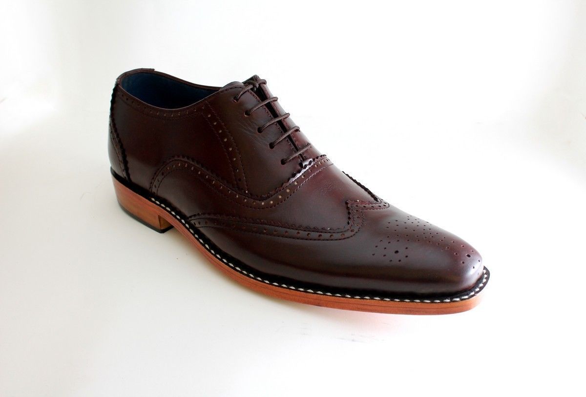 Handmade Mens Classic Brown Leather Brogue Hand Stitched shoes, men