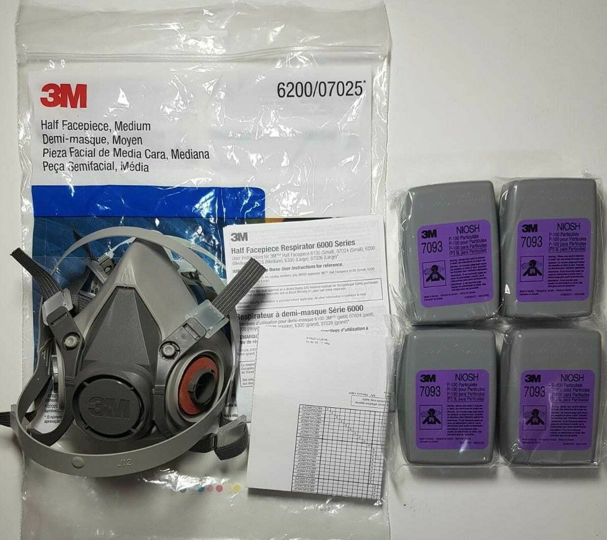 3M 6200 Half Facepiece Reusable Respirator, With Two Sets of 3M 7093
