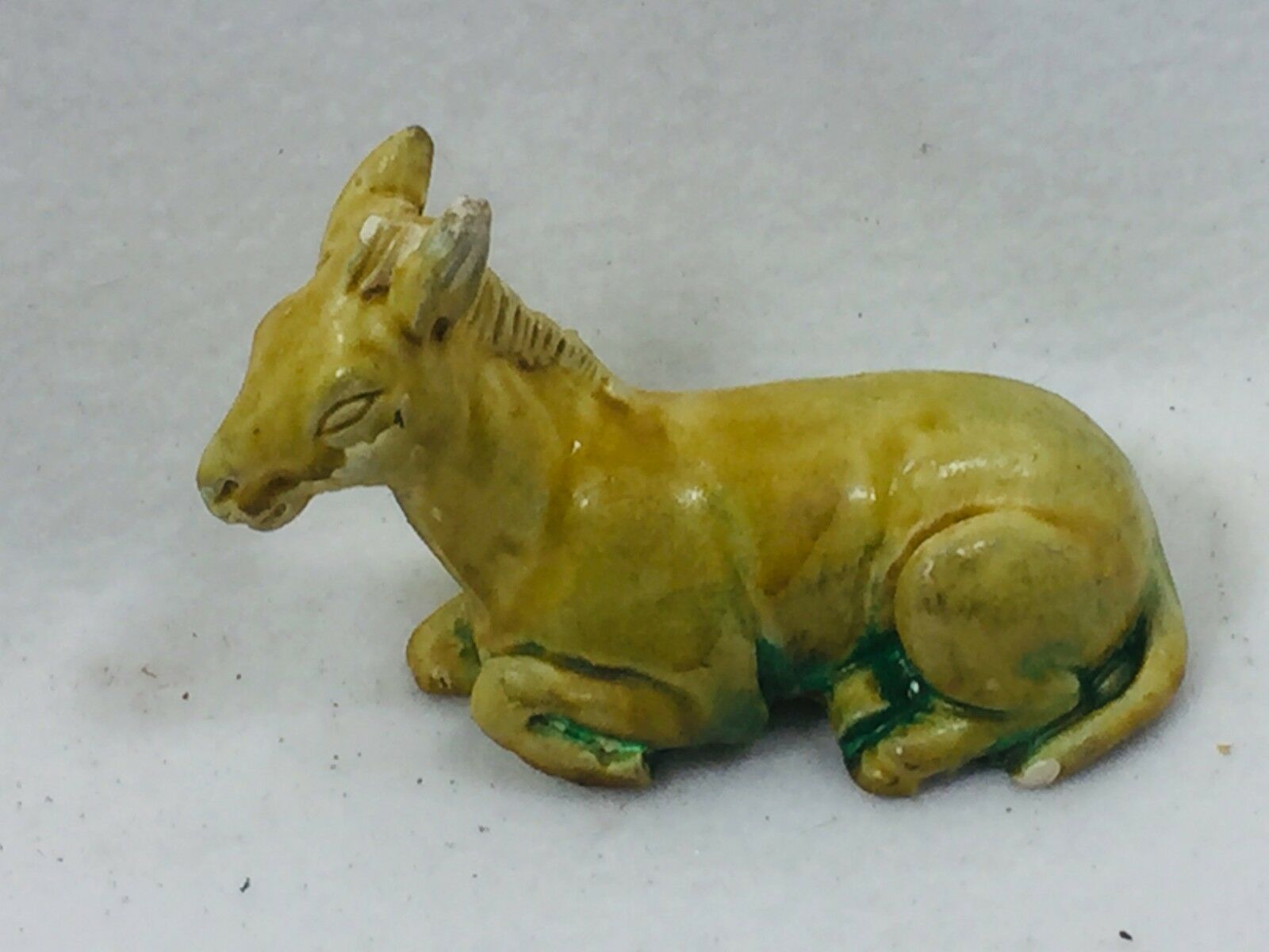 Vintage Plaster Nativity Donkey Burro Reclining Monochromatic Glaze Glazed 25376 Holiday