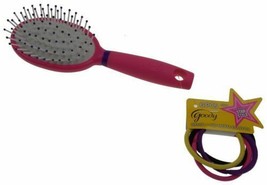 NEW Goody Star Style Pink Paddle Brush No Metal & 5 Hair Elastics Back to School - $7.83