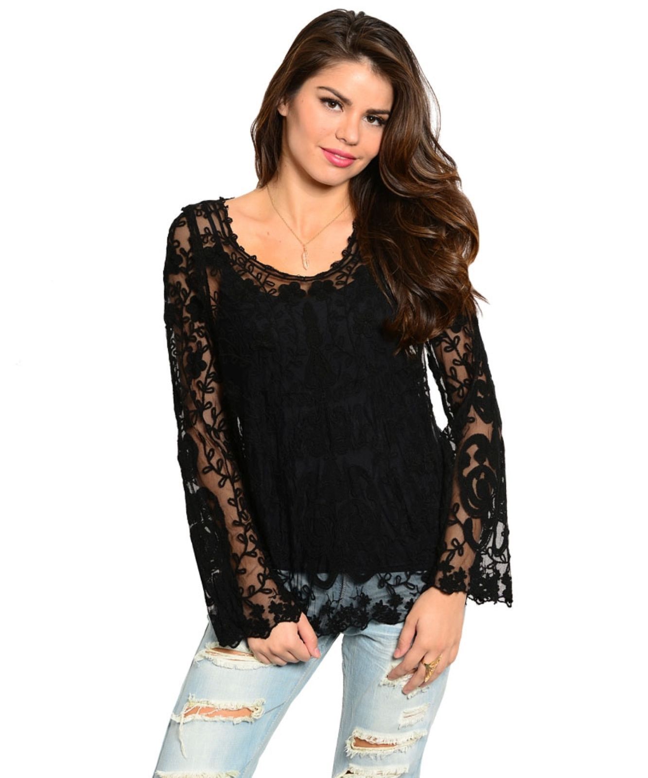 Image of Romantic Sexy Boho Lace Jrs Tunic in White or Black, Party or Casual Dress-up