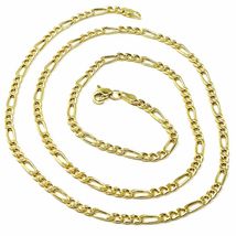 9K GOLD CHAIN FIGARO GOURMETTE ALTERNATE 3+1 FLAT LINKS 3mm, 50cm, 20 INCHES image 3