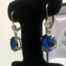 2CT Simulated Blue Sapphire&Diamond Drop/Dangle Earrings 10KWhite Gold Plated - $110.52