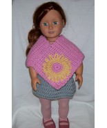 American Girl Pink Poncho with Yellow Flower, Handmade Crochet - $15.00