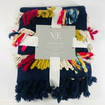 Multi Color Fringed Throw Blanket 50&quot; X 70&quot; Blue Holiday Gift Noble Exce... - $68.31