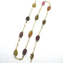 18K YELLOW GOLD NECKLACE, HEARTS CHAIN, ALTERNATE FACETED TOURMALINE DROPS image 4