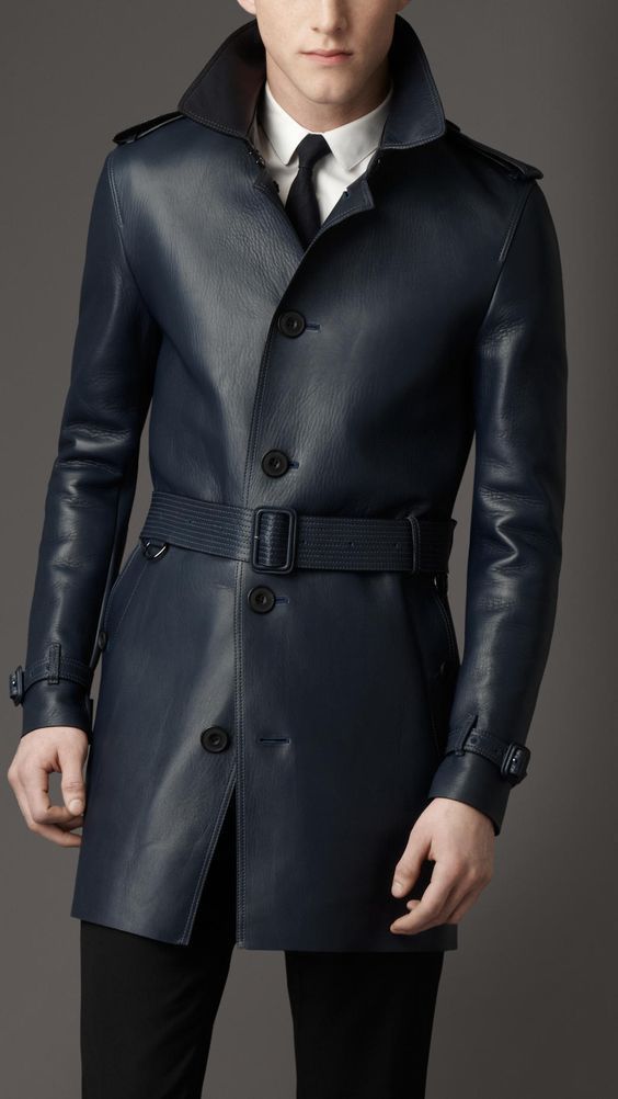 MEN LEATHER COAT WINTER LONG LEATHER COAT GENUINE REAL LEATHER TRENCH ...