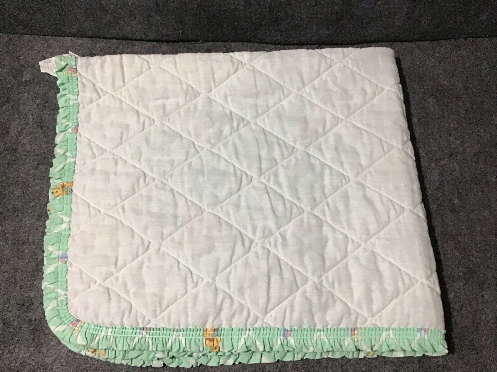JC Penney Co Green Teddy Toys Animals Quilt Ruffle Trim Baby Blanket