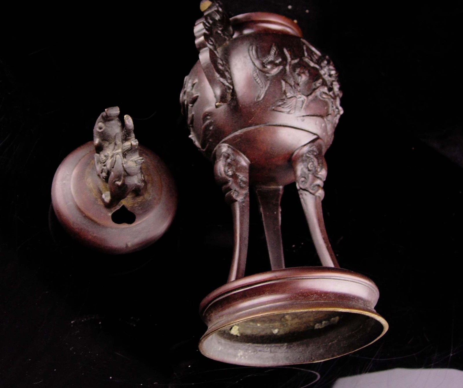 Antique Chinese Foo Dog Dragon Incense Burner strange creatures bronze