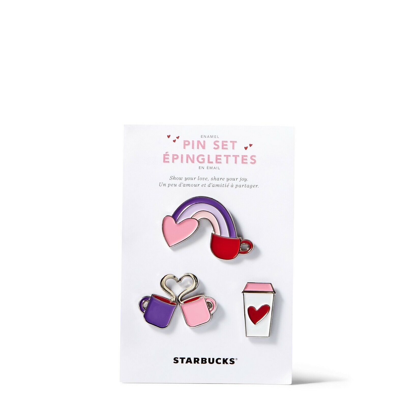 Starbucks Pin Set Of 4 Pink Heart Coffee Valentine VDay 2017 Collection Enamel
