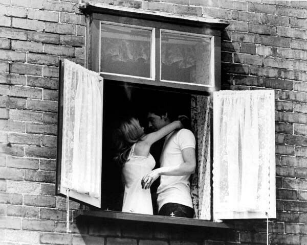The Family Way Hayley Mills nightgown kisses Hywel Bennett in window 8x10 photo