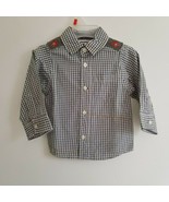 3 Pommes Shirt Boys 12 Months Gray and White Gingham Check Long Sleeve B... - $7.99