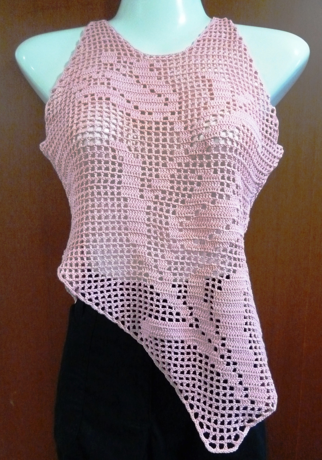 Pink Crochet Sleeveless Top With Flower Design/Pink Filet Crochet Top ...
