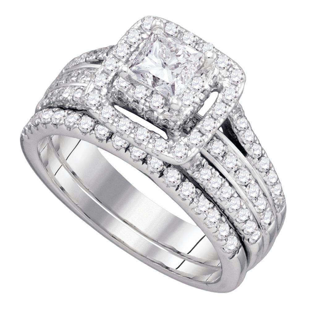 14Kt White Gold Womens Princess Diamond Bridal Ring Band Set 1-1/2 Cttw ...