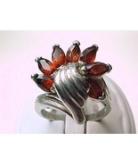 GARNETS in STERLING SILVER Vintage Ring - Size 7 1/2 - FREE SHIPPING - £62.56 GBP